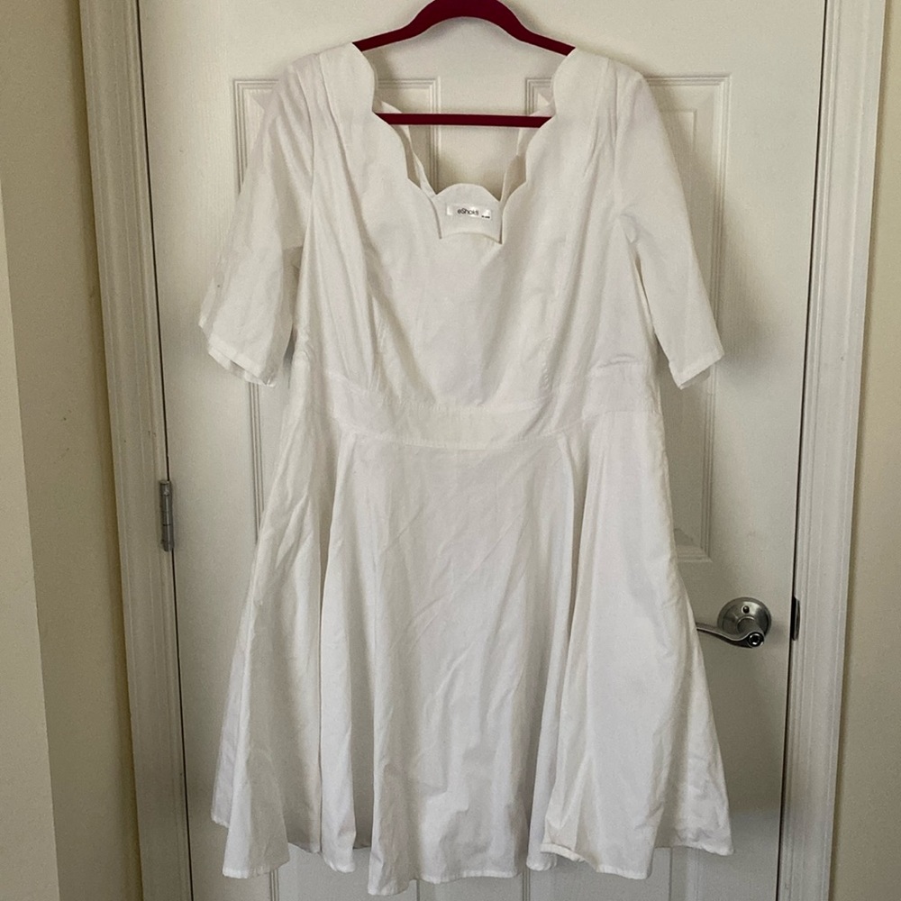 EShakti White Mini Dress Short Sleeve Scallop Neckline Women’s Size 2X 22W